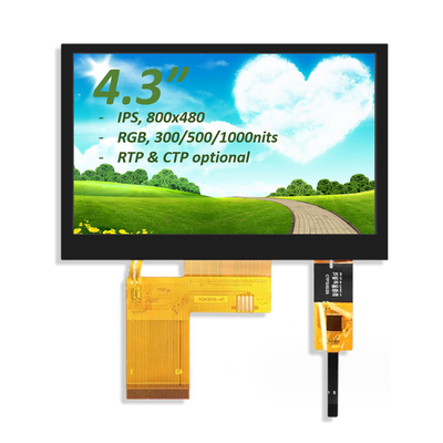 4.3 ইঞ্চি টিএফটি এলসিডি মনিটর RGB 800X480 ST7282 ড্রাইভ আইসি ফুল ভিউ টিএফটি এলসিডি মডিউল